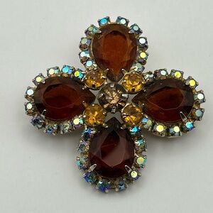 Vintage Maltese Style Brooch w Brown and AB Stones
